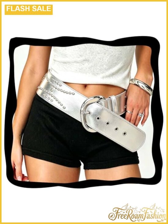 Accessories - Chunky Wide Studded Leather Belt Y2k Punk Waist Accessory for Women